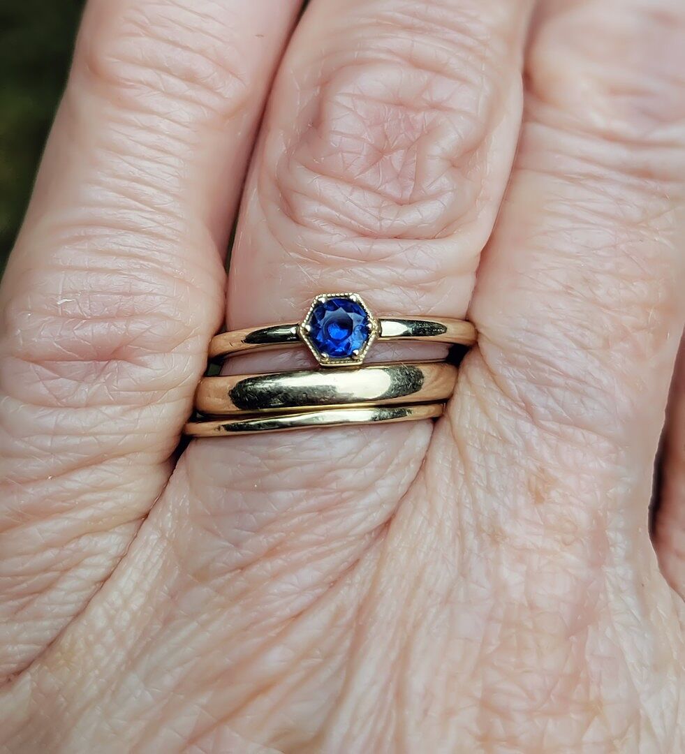 Beautiful Pave Set Hexagon Solitaire Sapphire Ring