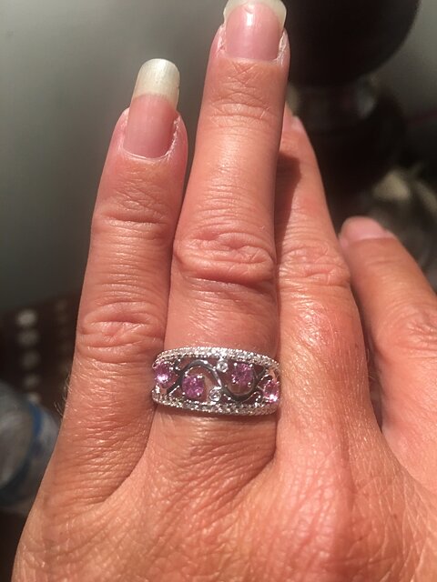 14KT White gold diamond and pink sapphire ring