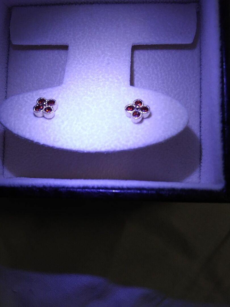 Love the Garnet Four leaf clover earrings