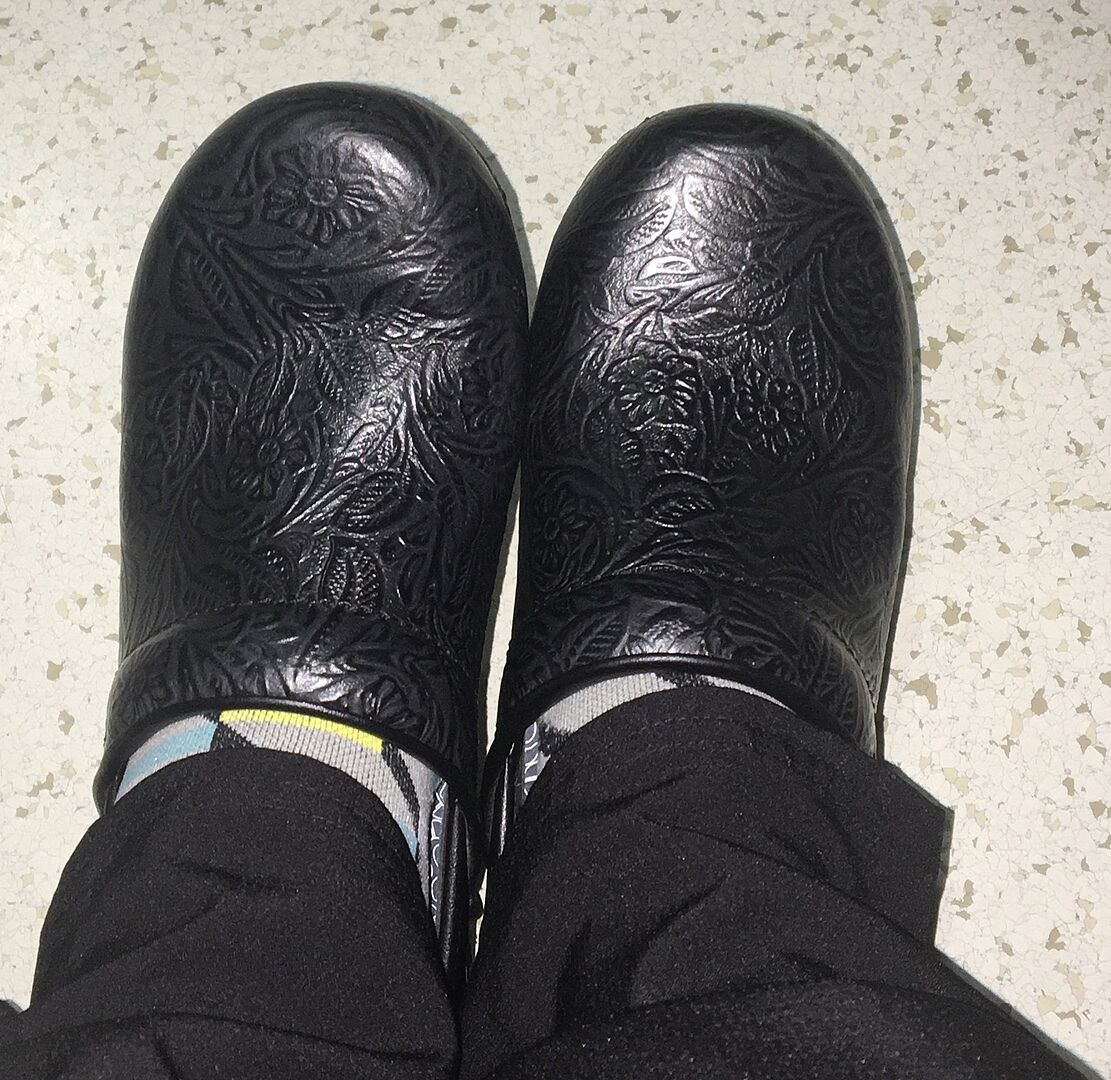 dansko pro xp black floral tooled