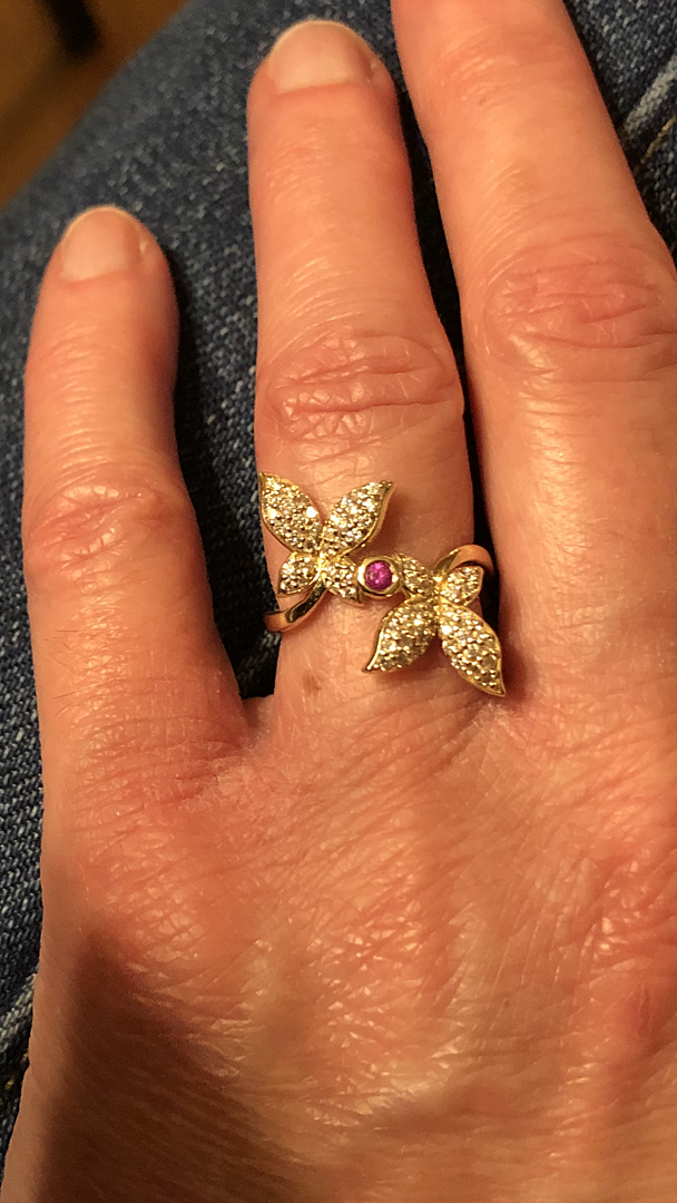 Pink Sapphire and Diamond Double Butterfly Ring