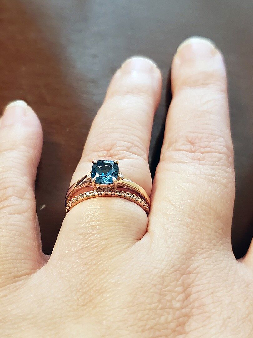 London blue topaz split shank in rose gold