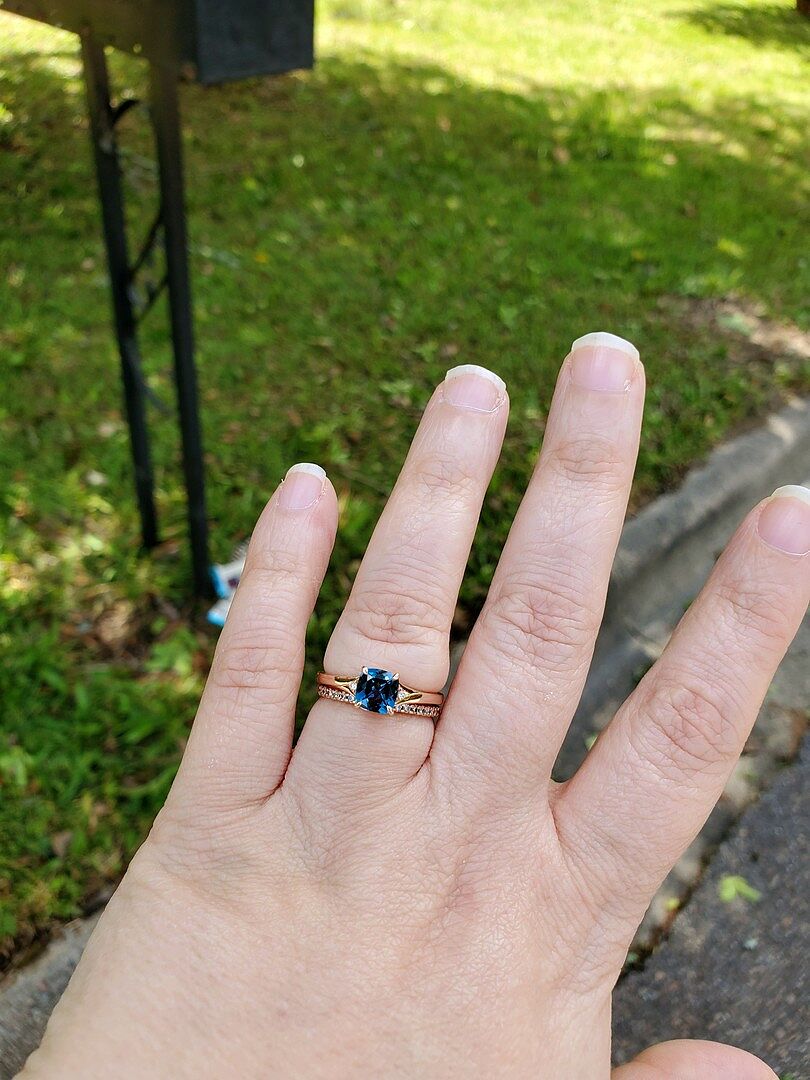 London blue topaz split shank in rose gold