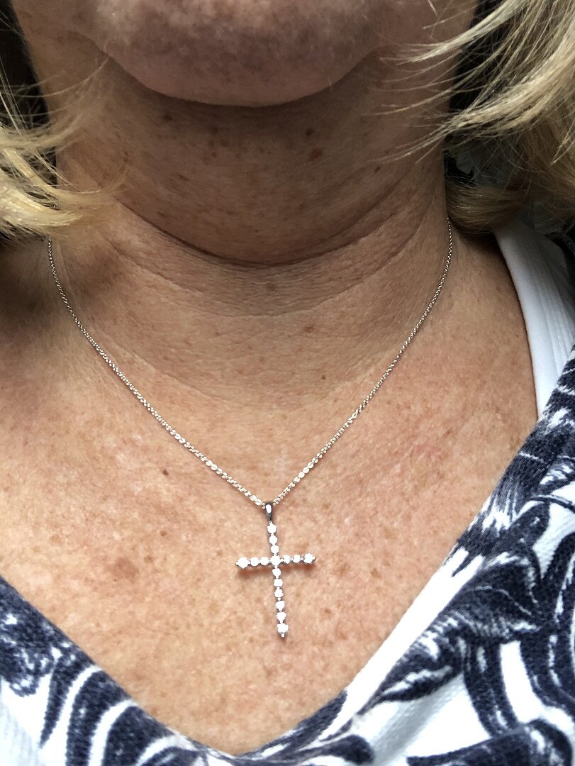 Lab-Grown Floating Round Diamond Dotted Cross Pendant