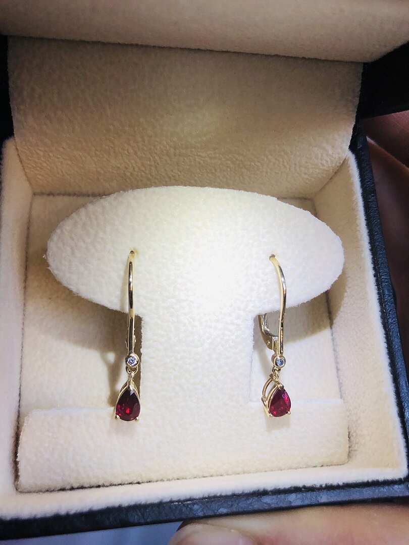Pear-Shaped Fire Opal Leverback Drop Earrings with Diamond