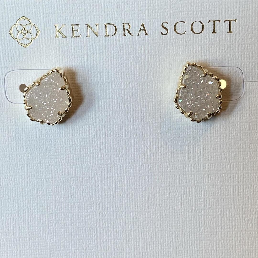 Tessa Gold Stud Earrings in Platinum Drusy Kendra Scott