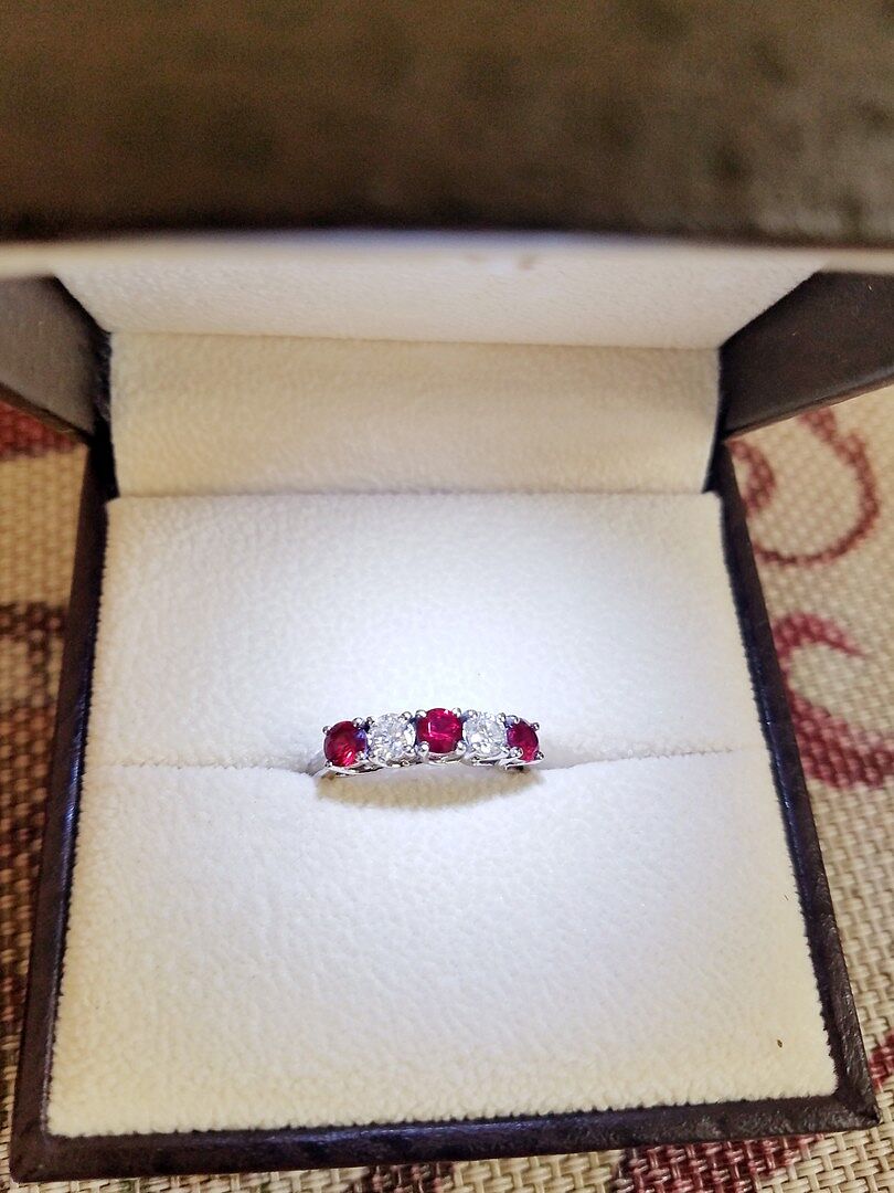 Half Eternity Five Stone Ruby and Diamond Wedding Band