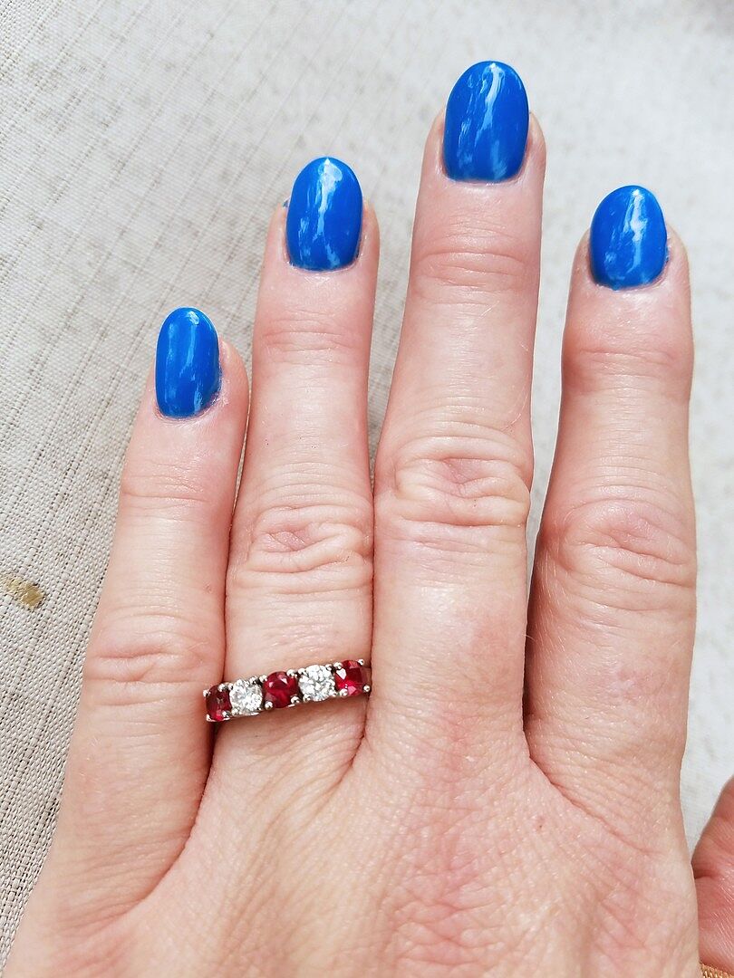 Half Eternity Five Stone Ruby and Diamond Wedding Band