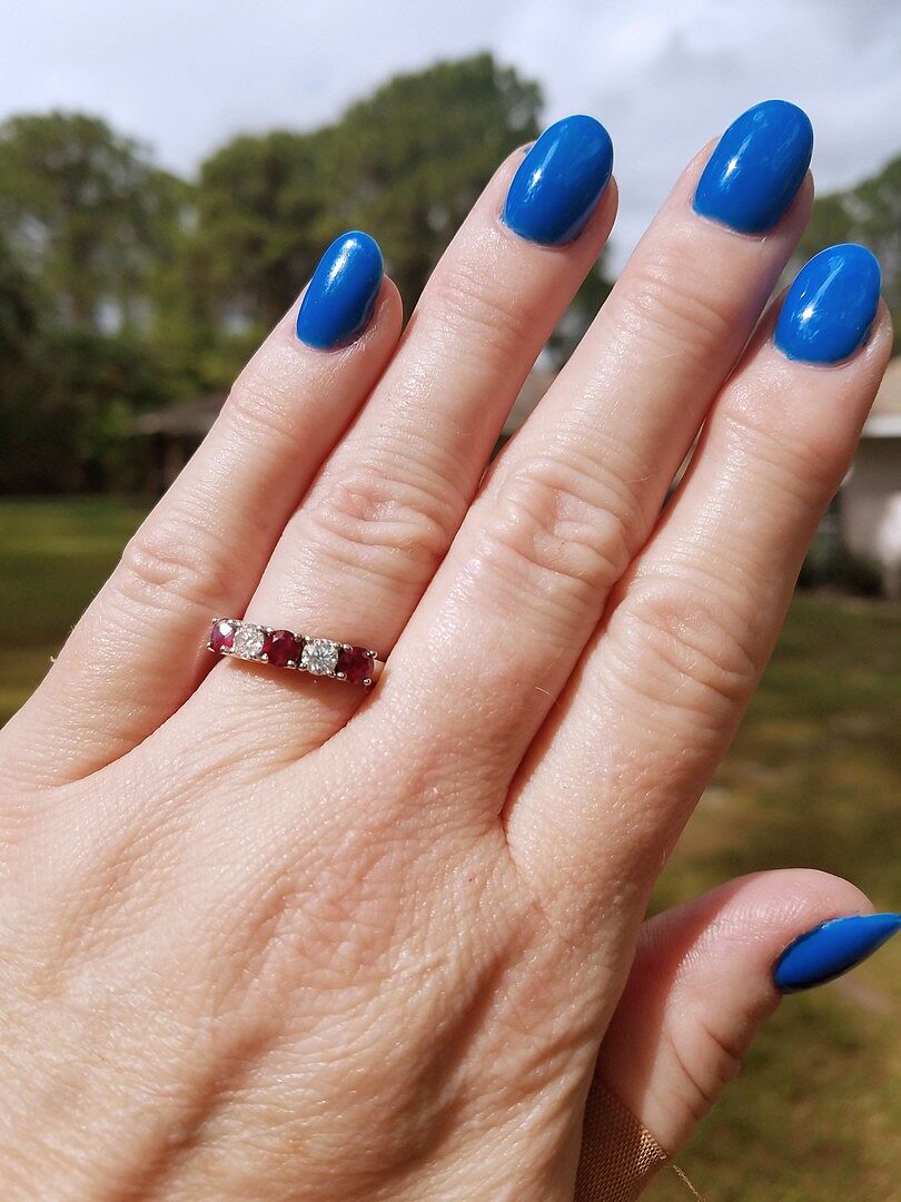 Half Eternity Five Stone Ruby and Diamond Wedding Band