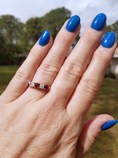 Half Eternity Five Stone Ruby and Diamond Wedding Band