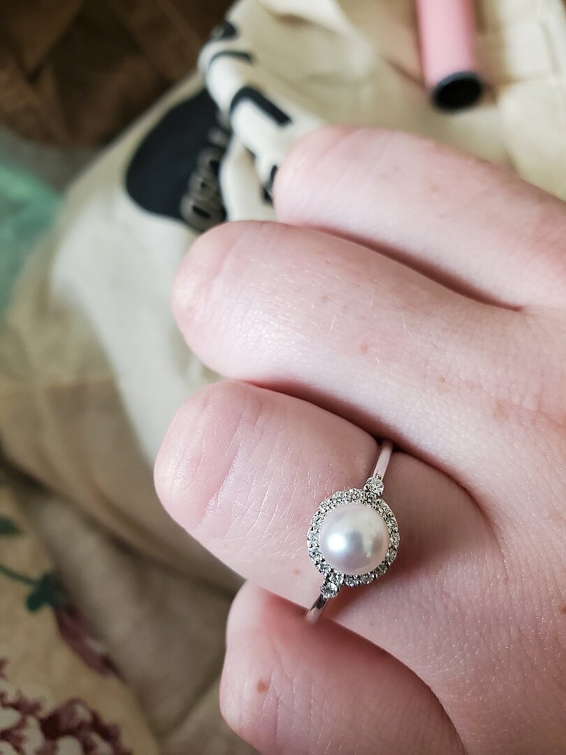 Freshwater Pearl Halo Engagement Ring