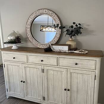 Liberty Farmhouse Reimagined Antique White/Chestnut Credenza Hutch