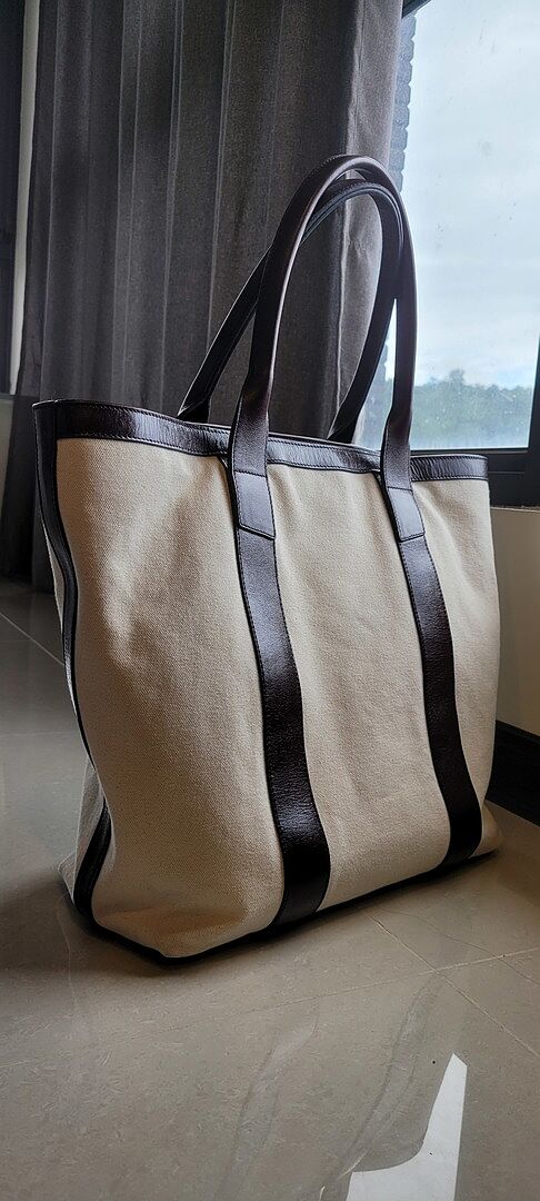 Tall Tote - Natural 18 oz Canvas / Glossy Maroon Trim Frank