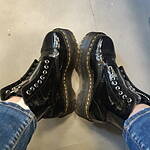 SINCLAIR PATENT CROC EMBOSS PLATFORM BOOTS Black Dr. Martens