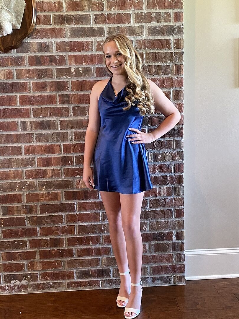 knee length dresses for ladies Champagne Showers Halterneck Slip Mini Dress Navy L