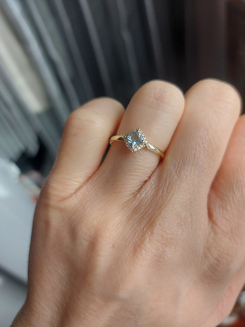 Cushion Aquamarine and Diamond Halo Promise Ring