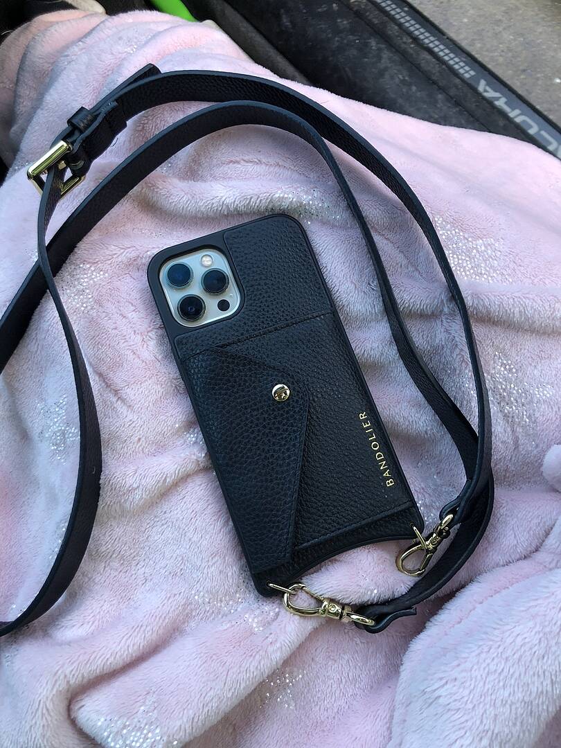 Bandolier Hailey Black/Pewter iPhone Case with high quality crossbody strap