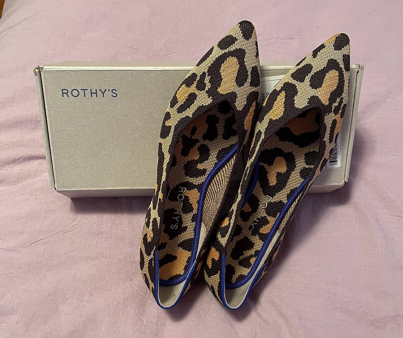 Rothy’s Womens 9 Leopard Print Big sold Cat Knit Pointed Toe Slip On Flats