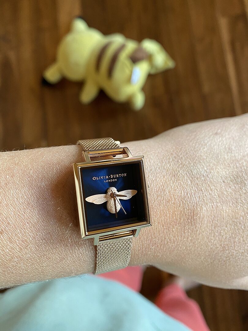 Square Dial 3D Bee Midnight & Rose Gold Mesh Watch | Olivia Burton