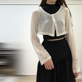 Sheer Mesh Crop Cardigan CY17 - Korean Women's Fashion | LEWKIN