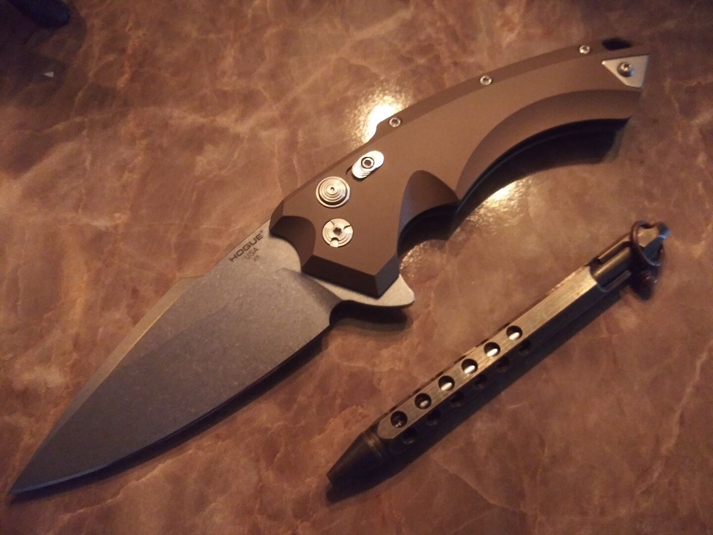 Hogue X5 Flipper 4.0" Spear Point Blade Tumbled Finish, OD G...