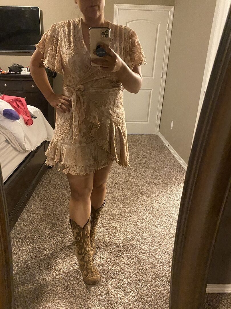 Cami Angel Sleeve Faux Wrap Dress Nude