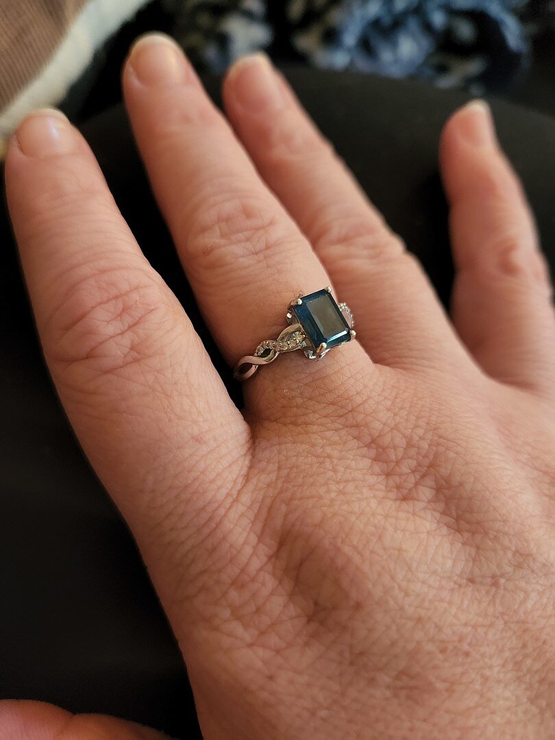 Emerald-Cut Solitaire London Blue Topaz Infinity Twist Ring