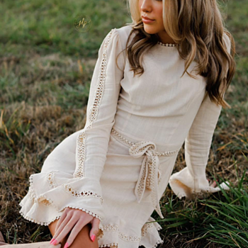 aspley flare cuff waist tie dress beige blue dress for baby girl Aspley Flare Cuff Waist Tie Dress Antique Rose  Selfie Leslie