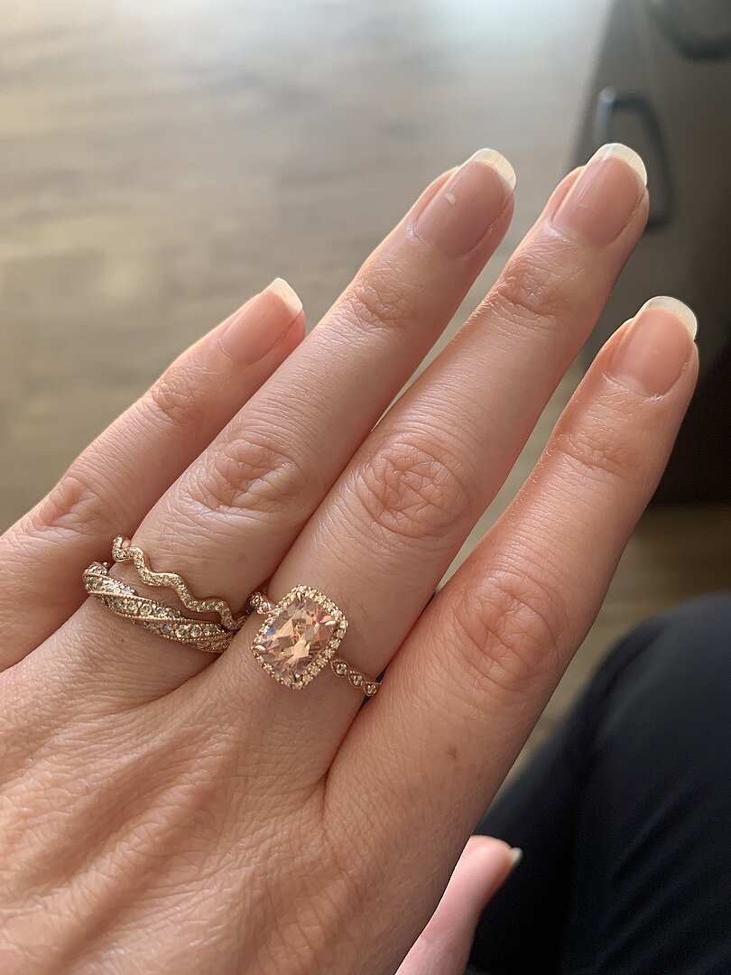 Cushion Morganite Halo Ring with Marquise Motifs