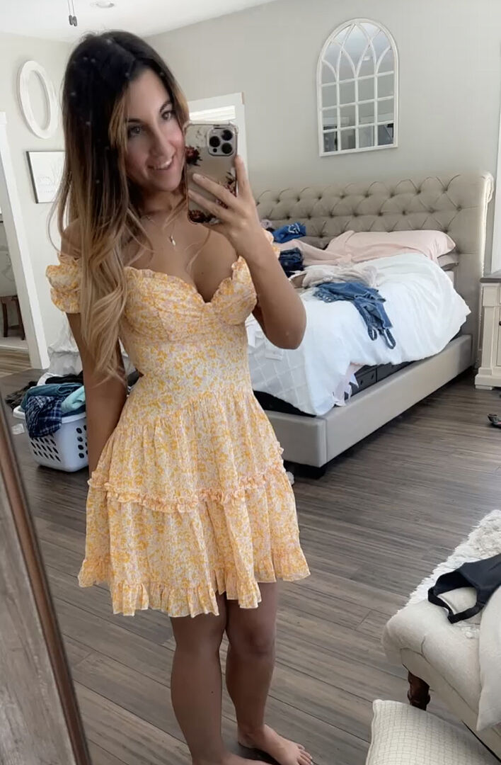 Run The World Off-Shoulder Mini Dress Floral Yellow | Selfie Leslie