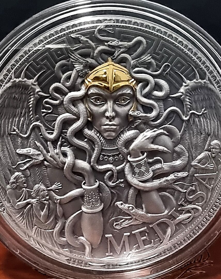 MEDUSA Great Greek Mythology 2 Oz Silver Coin 2000 Francs