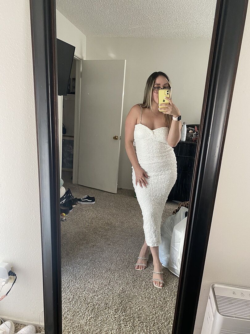 Tiffani Diamante Strap Midi Dress White– Selfie Leslie