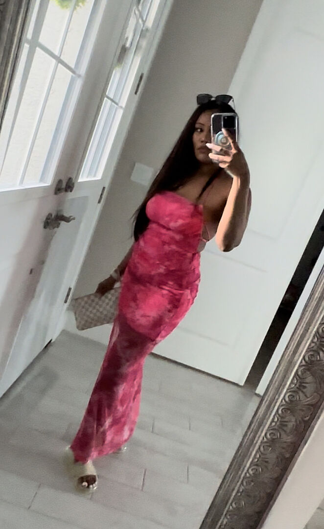 Madelyn Backless Midi Dress Rose Print Pink Selfie Leslie