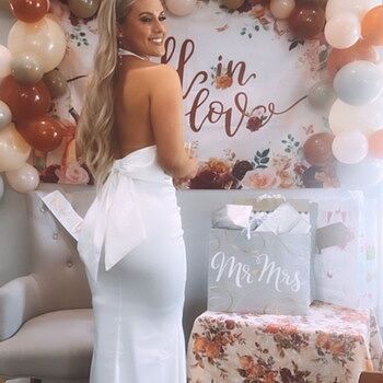 strapless open back dress Kailey Low Back Maxi Dress With Bow Train - White main image 1