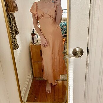 park avenue flutter sleeve side split midi dress ivory Park Avenue Flutter Sleeve Side Split Midi Dress Apricot