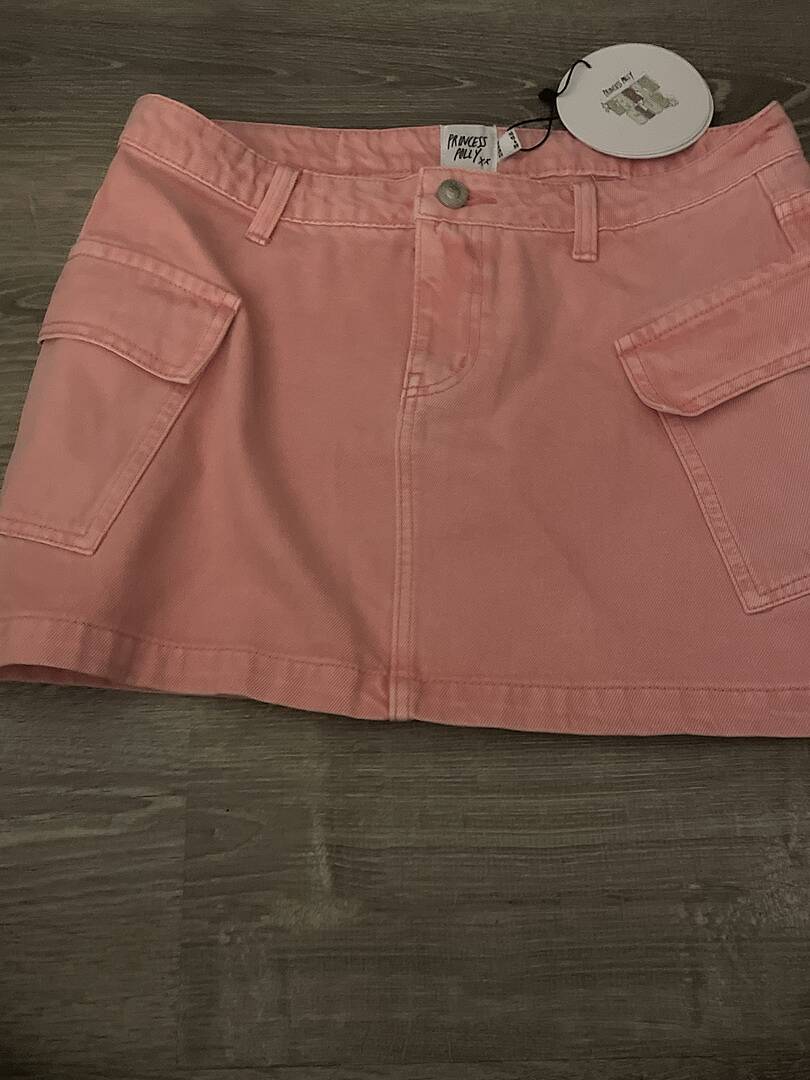 Dusky pink denim skirt hotsell