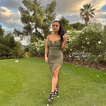 Good Vibes V-Bust Sheer Split Midi Dress Olive | Selfie Leslie