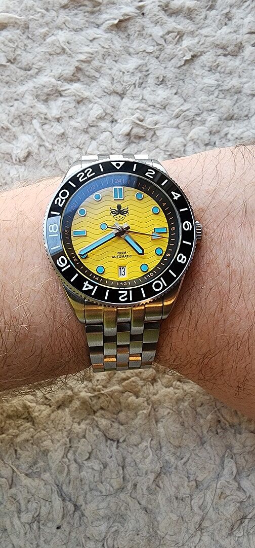 PHOIBOS WAVE MASTER GMT 200M Automatic Diver Watch PY049F Yellow