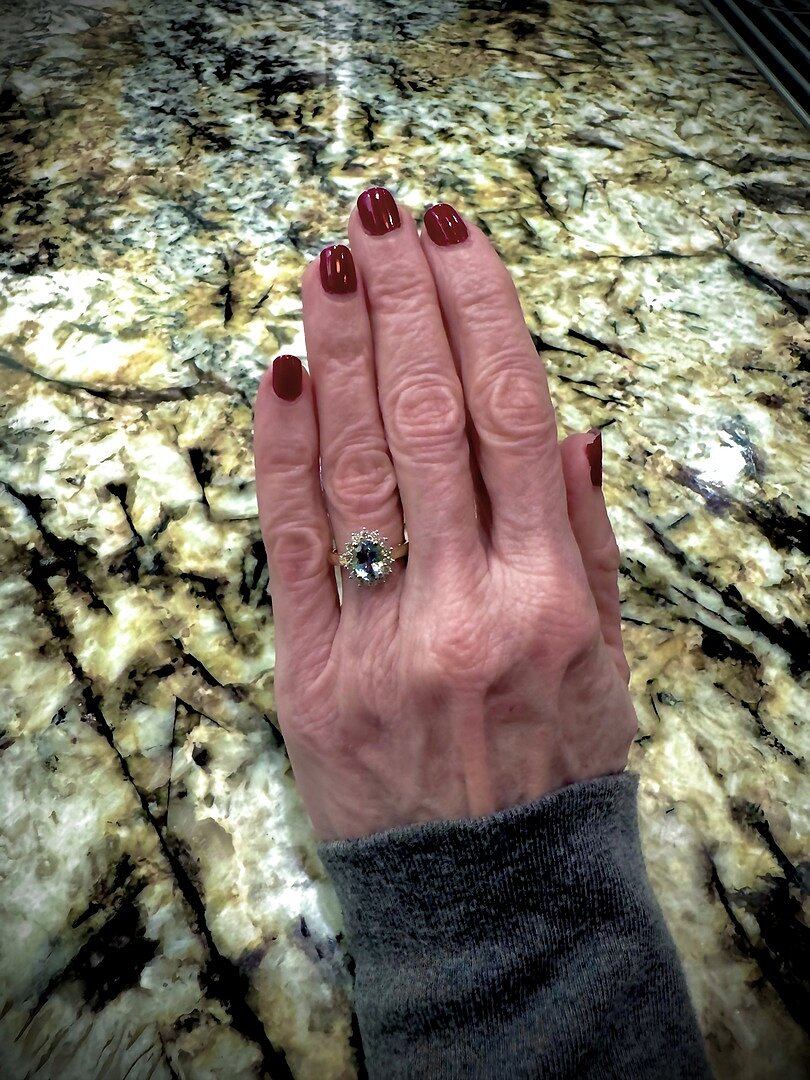 Princess Diana Inspired Aquamarine Ring with Diamond Halo