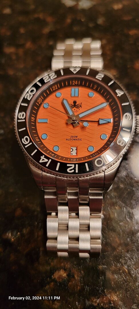 PHOIBOS WAVE MASTER GMT 200M Automatic Diver Watch PY049G Orange