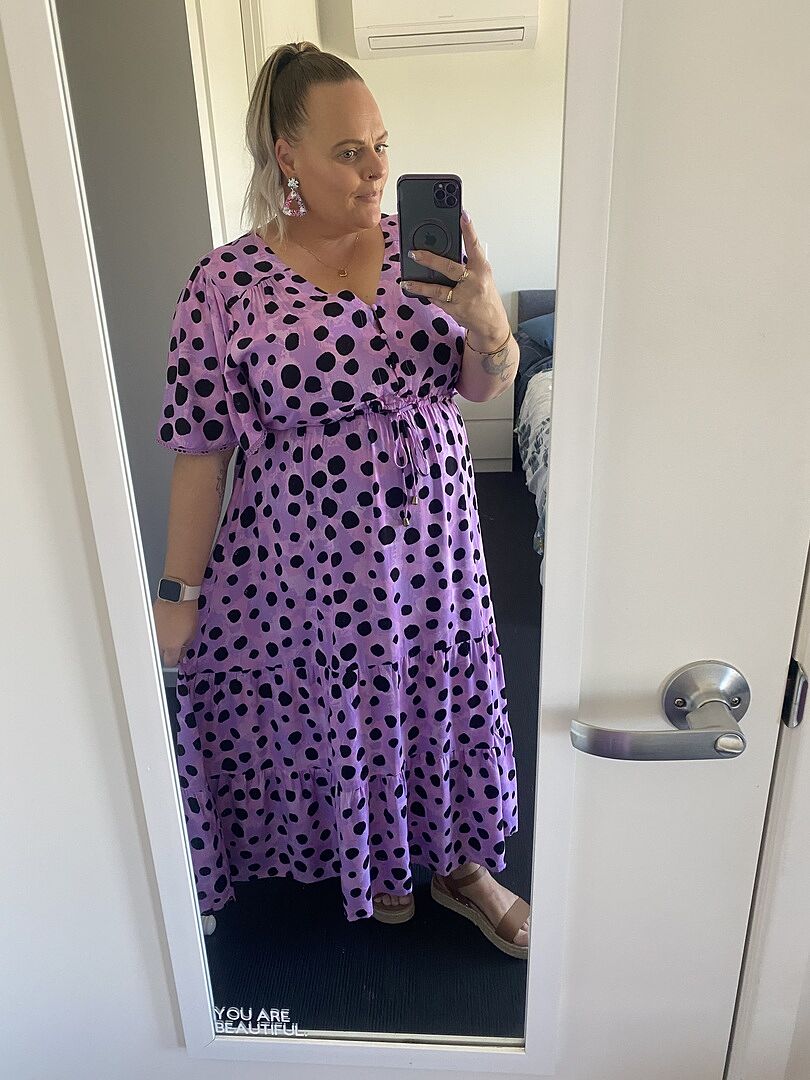 Charlize Maxi Dress in Purple Cheetah by Kasey Rainbow photo review