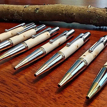 Majestic Squire Twist Pen, Finished in Gold TN and Chrome outlet with Grey & Black Buckeye Wood.