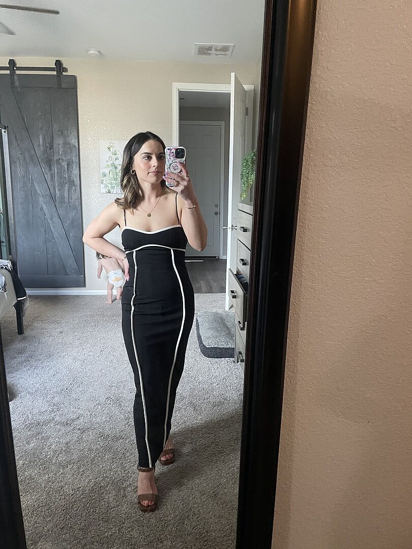 Justyna Contrast Piping Trim Midi Dress Black | Selfie Leslie