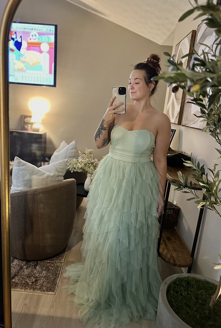 slim fit dress slacks Santiago Cut-Out Ruffle Maxi Dress Sage