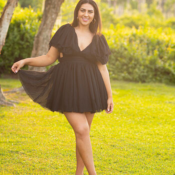 star power mini dress black Black Beaded Mini Dress With Celestial Star Embroidery And Embellished  Details | Laura Slings
