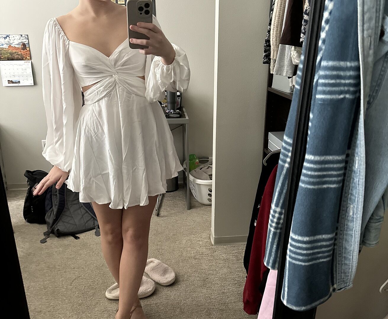 Shop the Miraya Balloon Sleeve Twist Mini Dress White
