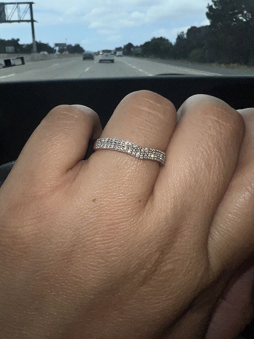 Round Diamond Twin Row Chevron Wedding Ring