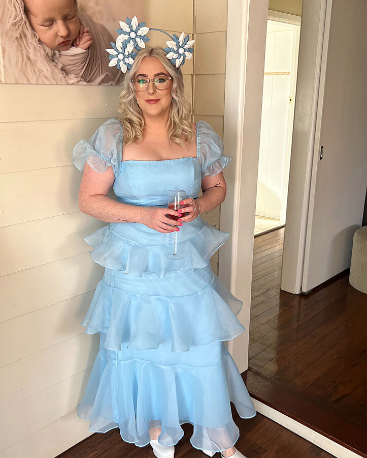 Delwynn Puff Sleeve Layered Midi Dress Blue Selfie Leslie