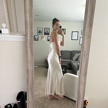 Encore Strapless Satin Maxi Dress Champagne | Selfie Leslie
