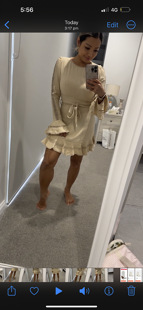 Aspley Flare Cuff Waist Tie Dress Beige | Selfie Leslie